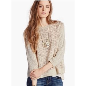 Lucky Brand Layered Mixed Media Linen Blend Sweater Medium Ivory
